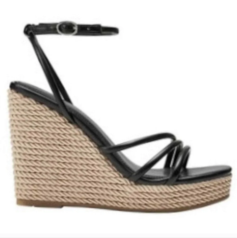 Women's Marc Fisher Mfzeki Black and Tan Wedge Sandals